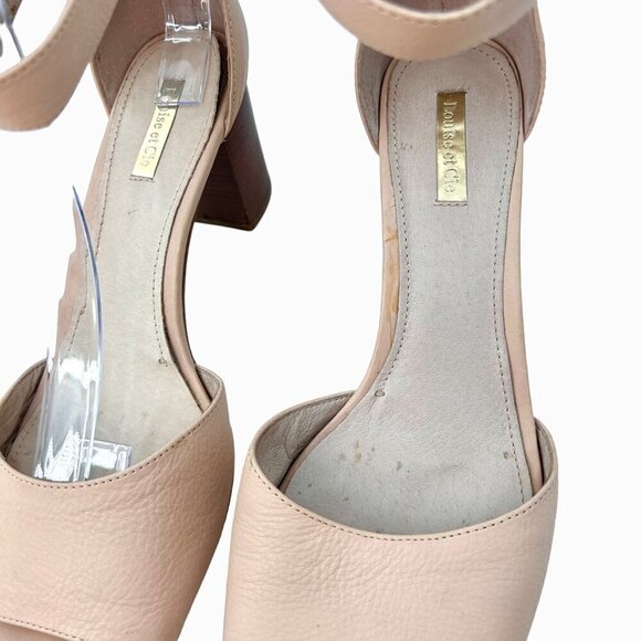 LOUISE ET CIE POUT NUDE PEBBLED LEATHER ANKLE STRAP BLOCK HEEL SANDALS - 11 - Picture 6 of 11